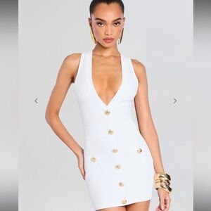 NWT Sold Out Retrofete White Knit Dress with Gold Buttons
